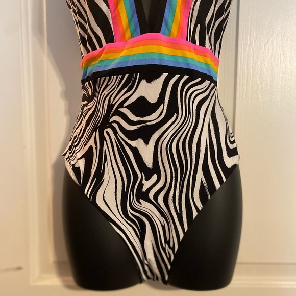 “SUNSHINE 79” Psychedelic Zebra Plunge Bathing Suit - Picture 9 of 16